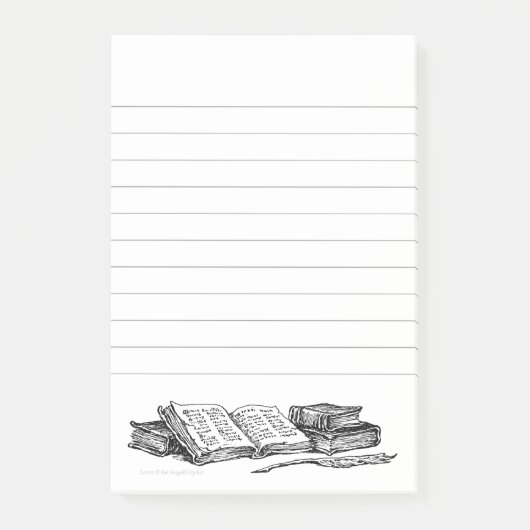 ヴィンテージの本書とクイルの線がべたつく ポストイット (正面)