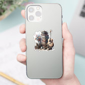 ヴィンテージの本、アコースティックギター、花瓶 シール (スマートフォン)