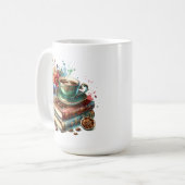 ヴィンテージの本、花とコーヒーまたは紅茶 コーヒーマグカップ (正面左)