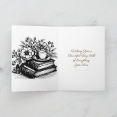 ヴィンテージの本、花とコーヒーフレンド誕生日 カード (内部)