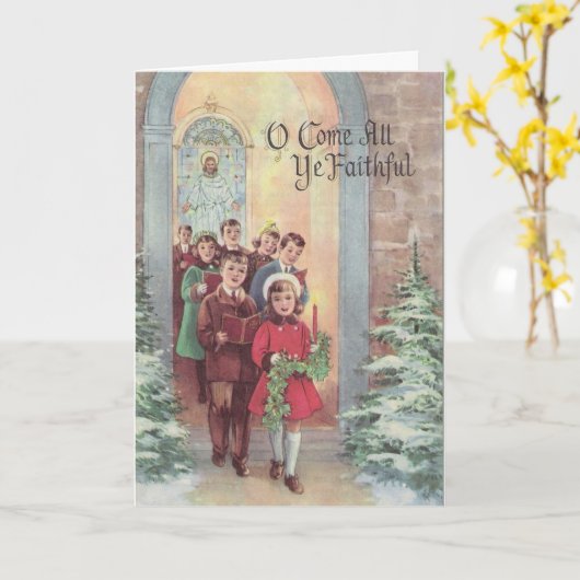 ヴィンテージの来クリスマス- O All Ye Deady, カード (黄色い花)