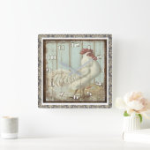 ヴィンテージの板素朴の雄鶏華美 スクエア壁時計 (ホーム)