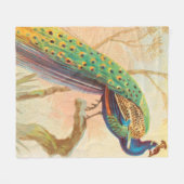 ヴィンテージの枝の上に絵を描孔雀 フリースブランケット (正面(横))