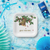 ヴィンテージの枝ホリー、金ゴールドの鐘と果実 ペーパープレート (パーティー)