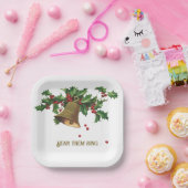 ヴィンテージの枝ホリー、金ゴールドの鐘と果実 ペーパープレート (パーティー)