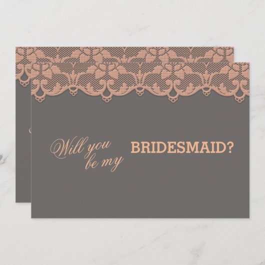 ヴィンテージの桃の灰色のレースは私の花嫁になる 招待状 (正面/裏面)