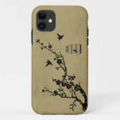 ヴィンテージの桜の枝および鳥のシルエット Case-Mate iPhoneケース (裏面)
