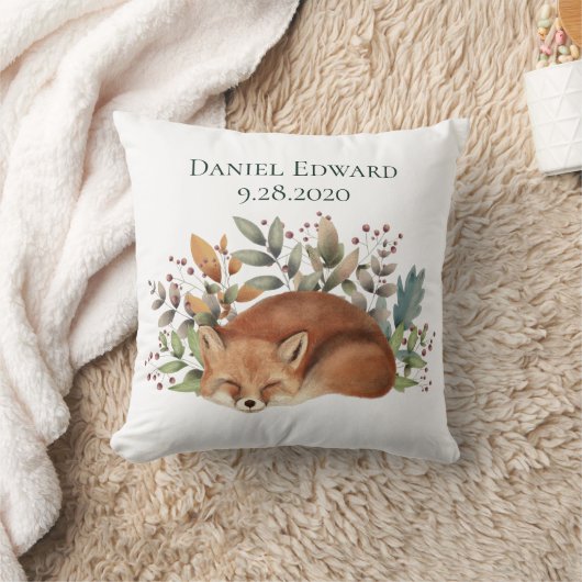 ヴィンテージの森のキツネの誕生お知らせ クッション (ブランケット)