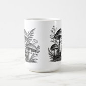 ヴィンテージの森のキノコの木版画 コーヒーマグカップ (中央)