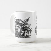 ヴィンテージの森のキノコの木版画 コーヒーマグカップ (正面左)
