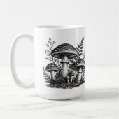 ヴィンテージの森のキノコの木版画 コーヒーマグカップ (左)
