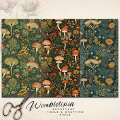 ヴィンテージの森のキノコ(濃い緑と赤素朴) ラッピングペーパーシート