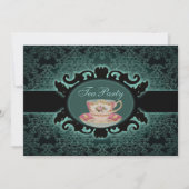 ヴィンテージの森のダマスクフローラティーカップ茶パーティー 招待状 (正面)