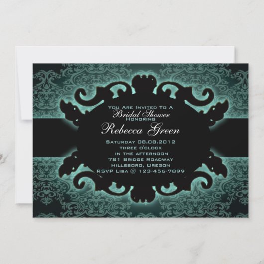 ヴィンテージの森のダマスクフローラティーカップ茶パーティー 招待状 (裏面)