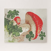 ヴィンテージの森のマッシュルームのラッキークローバー ジグソーパズル (横)