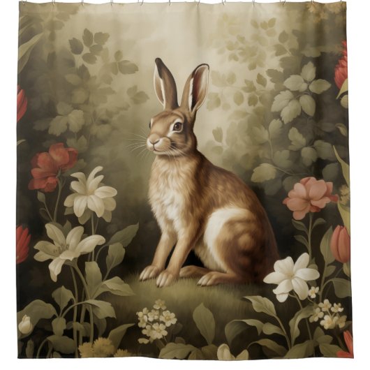 ヴィンテージの森の中のウッドランドフローラ シャワーカーテン (正面)