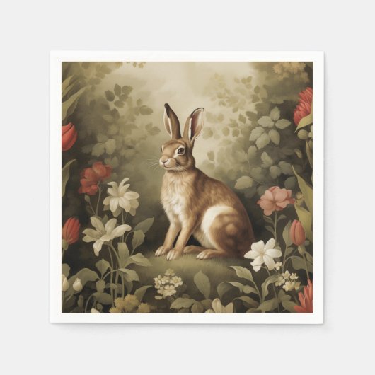 ヴィンテージの森の中のウッドランドフローラ スタンダードカクテルナプキン (正面)