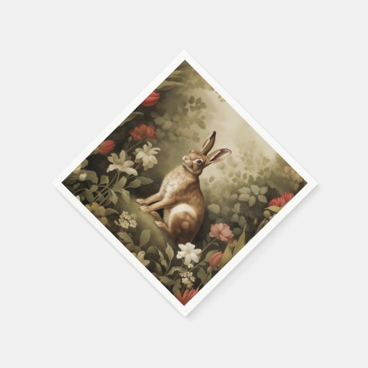 ヴィンテージの森の中のウッドランドフローラ スタンダードカクテルナプキン (角)