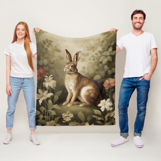 ヴィンテージの森の中のウッドランドフローラ フリースブランケット (インサイチュ)