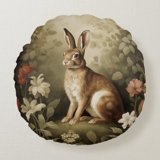 ヴィンテージの森の中のウッドランドフローラ ラウンドクッション (正面)