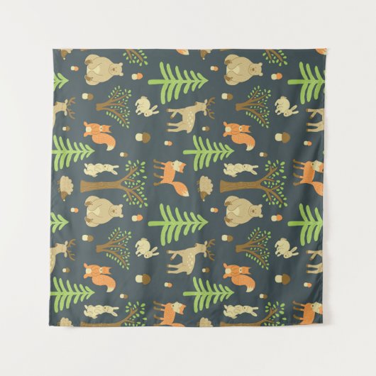 ヴィンテージの森の動物、子供のパターン。 タペストリー (正面(横))