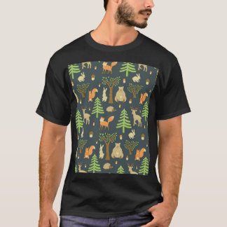 ヴィンテージの森の動物、子供のパターン。 Tシャツ