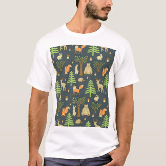 ヴィンテージの森の動物、子供のパターン。 Tシャツ