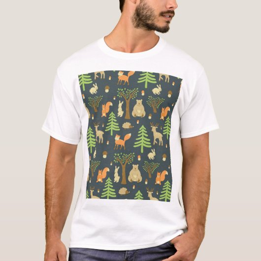 ヴィンテージの森の動物、子供のパターン。 Tシャツ (正面)