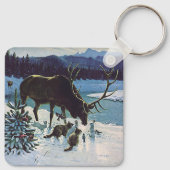 ヴィンテージの森の生き物と冬の雪のエルク キーホルダー (裏面)