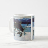 ヴィンテージの森の生き物と冬の雪のエルク コーヒーマグカップ (正面左)