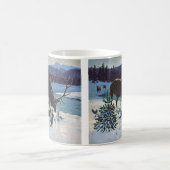 ヴィンテージの森の生き物と冬の雪のエルク コーヒーマグカップ (中央)