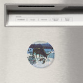 ヴィンテージの森の生き物と冬の雪のエルク マグネット (インサイチュ (食洗機))