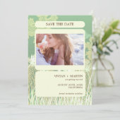 ヴィンテージの森の緑の風景結婚写真 セーブザデート (スタンド正面)