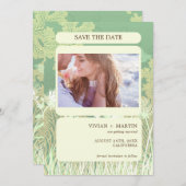 ヴィンテージの森の緑の風景結婚写真 セーブザデート (正面/裏面)