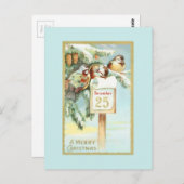 ヴィンテージの森の鳥の冬の風景 ポストカード (正面/裏面)