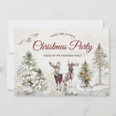 ヴィンテージの森の鹿の素朴クリスマスパーティー 招待状 (正面)