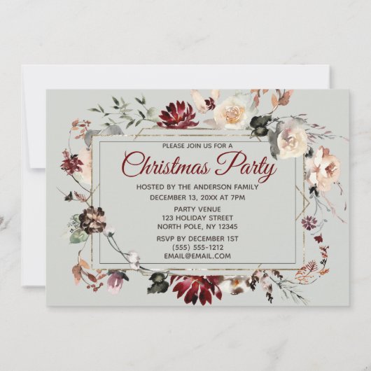 ヴィンテージの森の鹿の素朴クリスマスパーティー 招待状 (裏面)