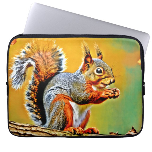 ヴィンテージの森の squirrel ラップトップスリーブ (正面)
