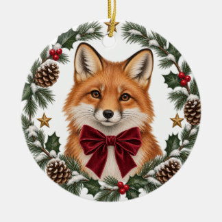 ヴィンテージの森林の狐 クリスマス用陶器オーナメント セラミックオーナメント