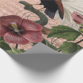 ヴィンテージの植物と鳥のピンク ラッピングペーパー (角)