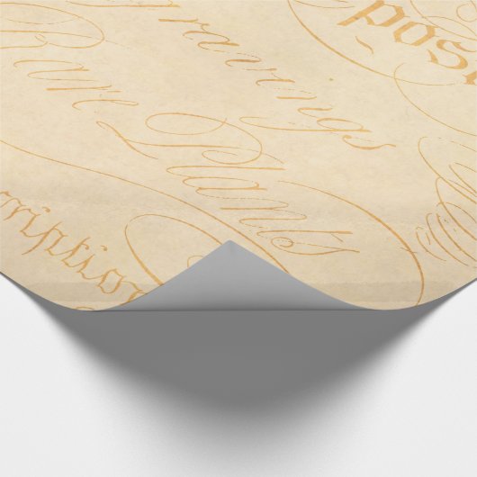 ヴィンテージの植物のクリーム色の黄色いタンの文字の羊皮紙 ラッピングペーパー (角)