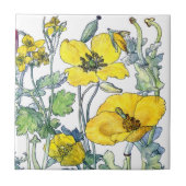 ヴィンテージの植物のケシの野生の花によってはタイルが開花します タイル (正面)