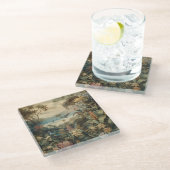 ヴィンテージの植物のシーンの鳥の花の楽園 ガラスコースター (アングル)