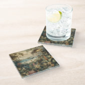 ヴィンテージの植物のシーンの鳥の花の楽園 ガラスコースター (アングル)