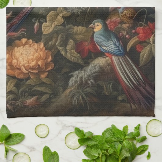 ヴィンテージの植物のシーンの鳥の花の楽園 キッチンタオル (折り畳み)