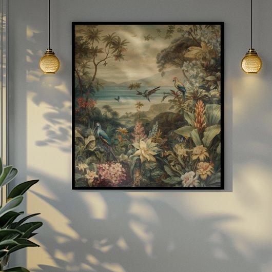 ヴィンテージの植物のシーンの鳥の花の楽園 キャンバスプリント