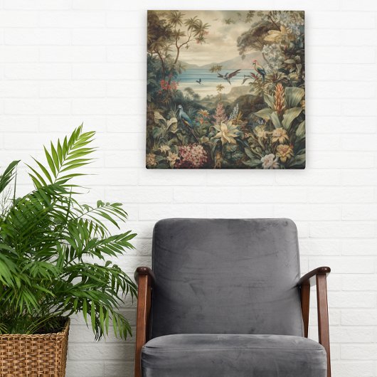 ヴィンテージの植物のシーンの鳥の花の楽園 キャンバスプリント