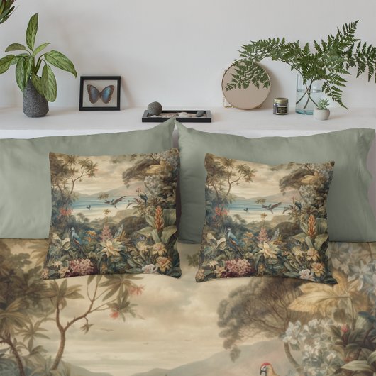 ヴィンテージの植物のシーンの鳥の花の楽園 クッション