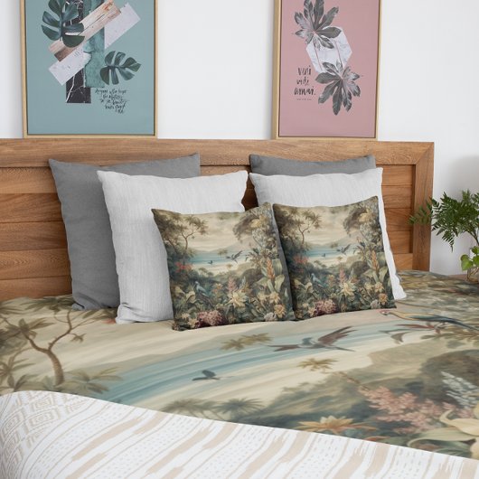 ヴィンテージの植物のシーンの鳥の花の楽園 クッション