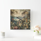 ヴィンテージの植物のシーンの鳥の花の楽園 スクエア壁時計 (ホーム)